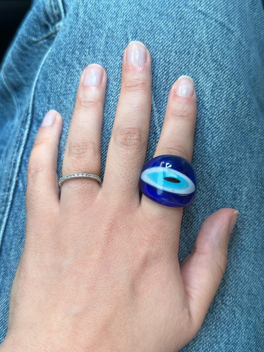 Blue Glass Evil Eye Statement Ring - Women Jewelry